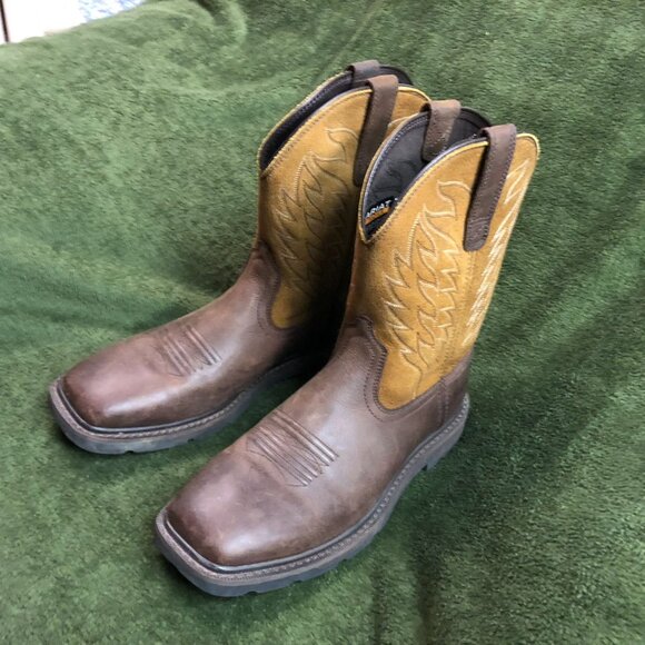 Ariat WorkHog Men's Western Pull-On Work Boots Square Toe Brown H₂O EH - Picture 6 of 16